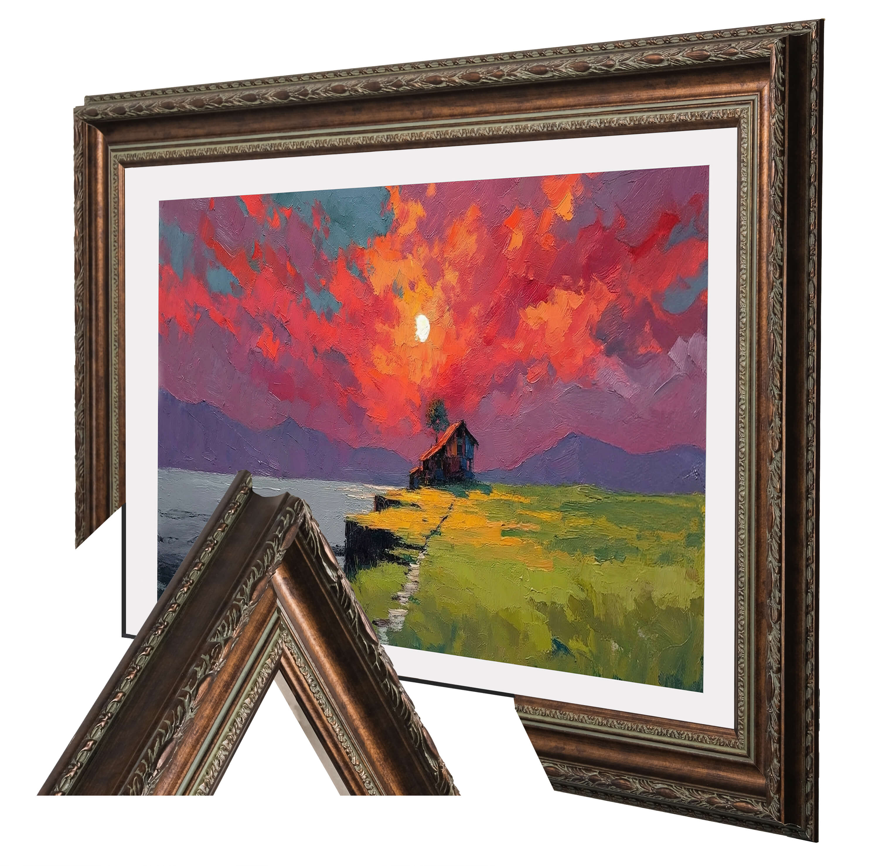 Vintage Dark Walnut TV Frame – Carved Decorative Bezel for Wall Mounted Flat Screens – Universal Fit for All TVs