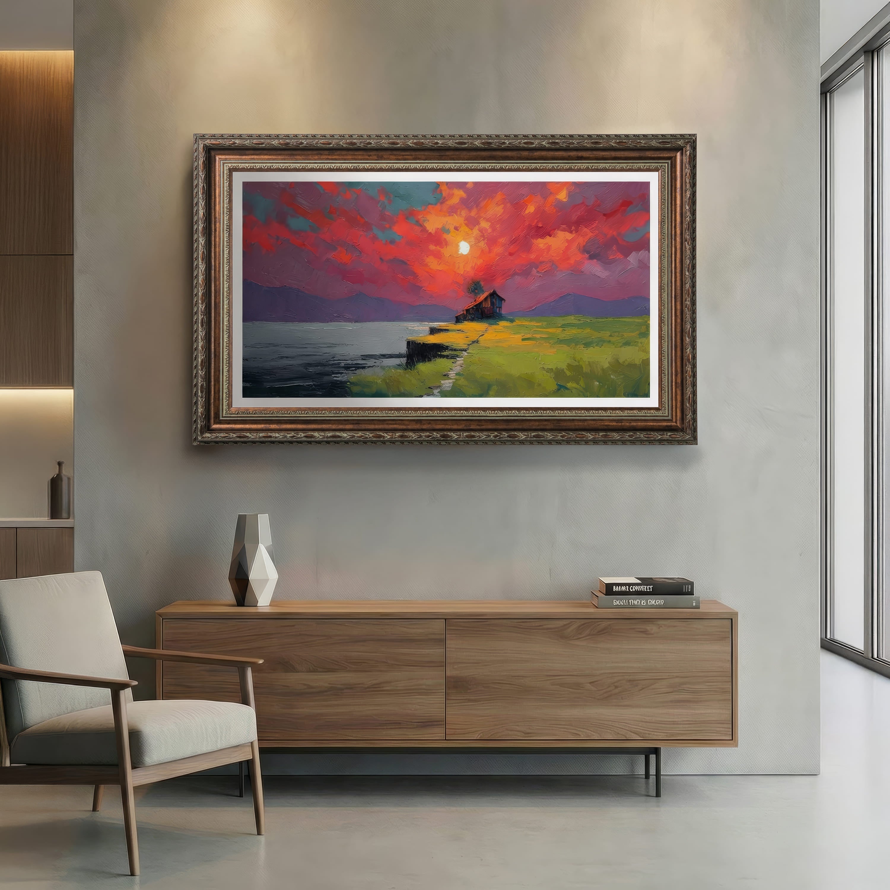 Vintage Dark Walnut TV Frame – Carved Decorative Bezel for Wall Mounted Flat Screens – Universal Fit for All TVs