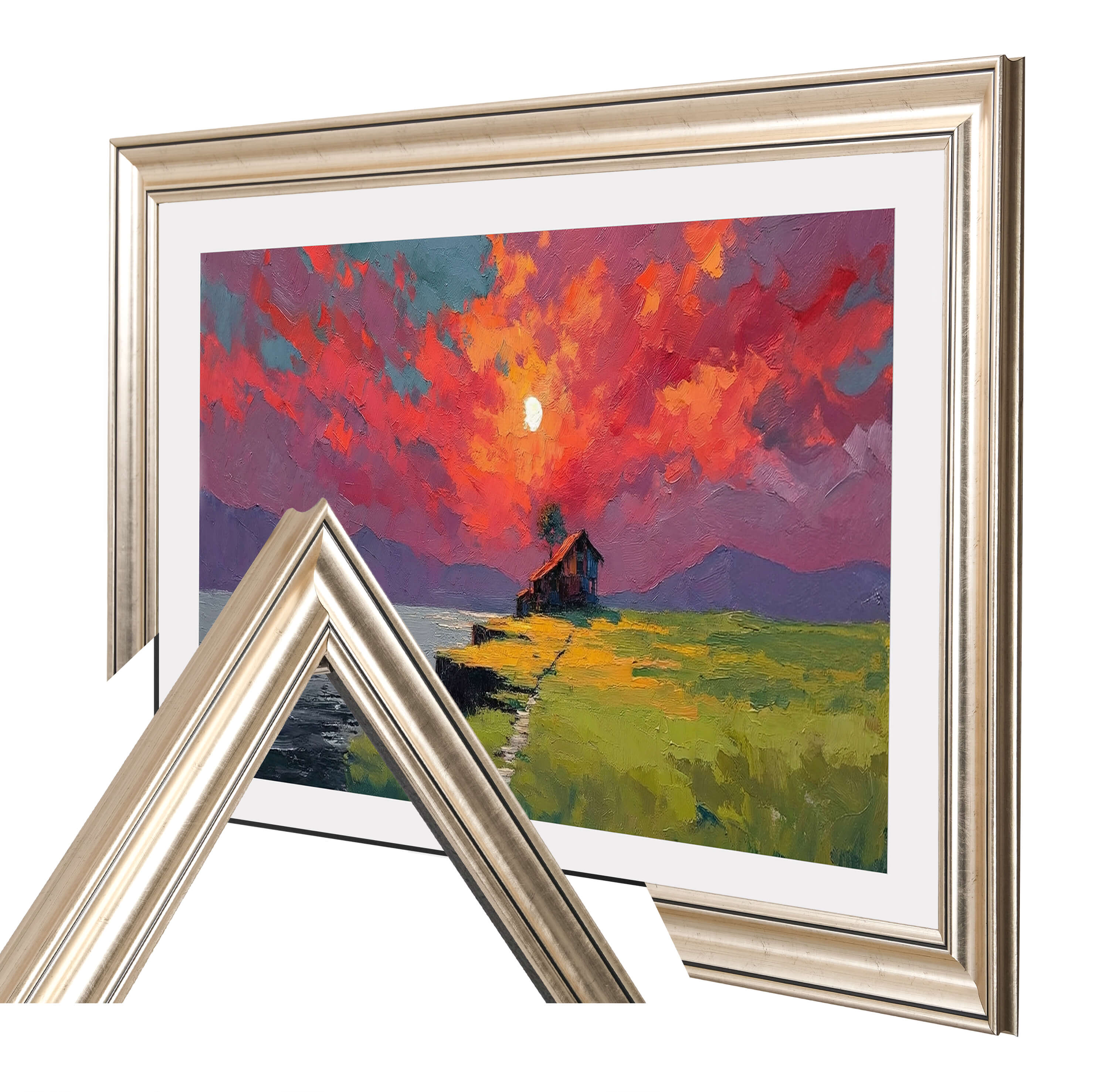 Silver Gilded TV Frame with Black Detail – Custom Decorative Bezel – Universal Fit for All TV Models – Modern Wall-Mount Look