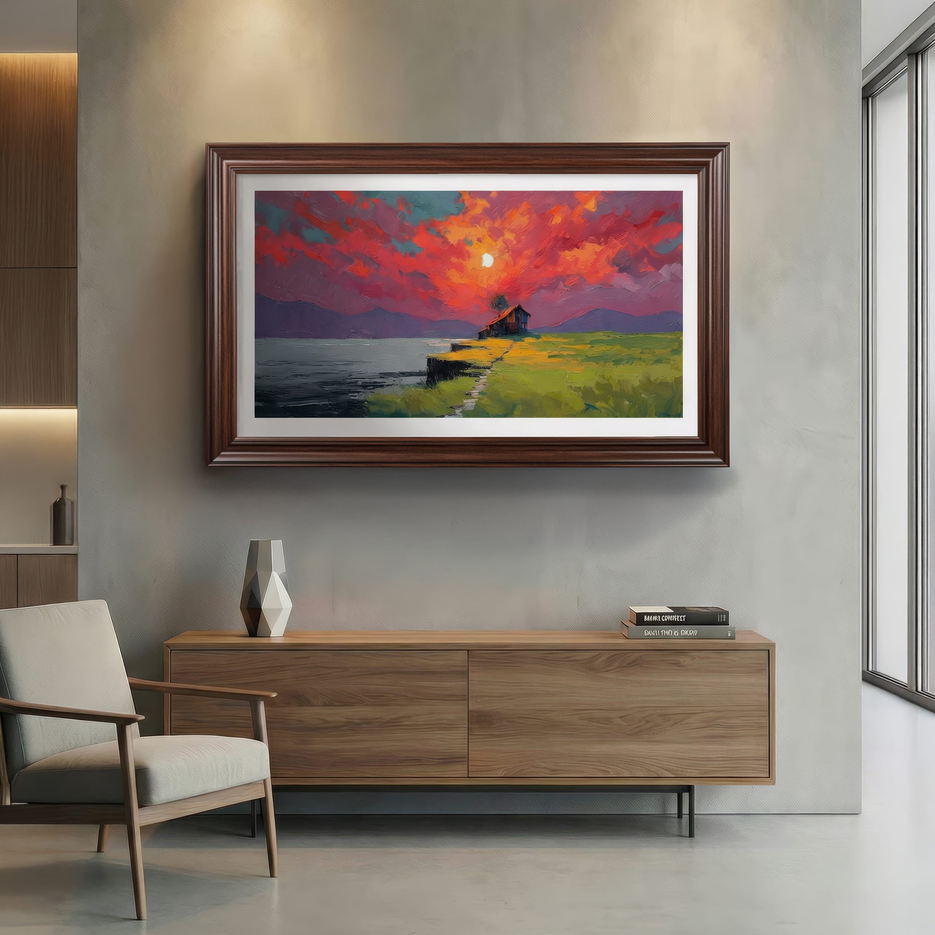 Dark Walnut TV Frame with Black Detail – Decorative Bezel for Wall Mounted Flat Screens – Universal Fit for All TV Models