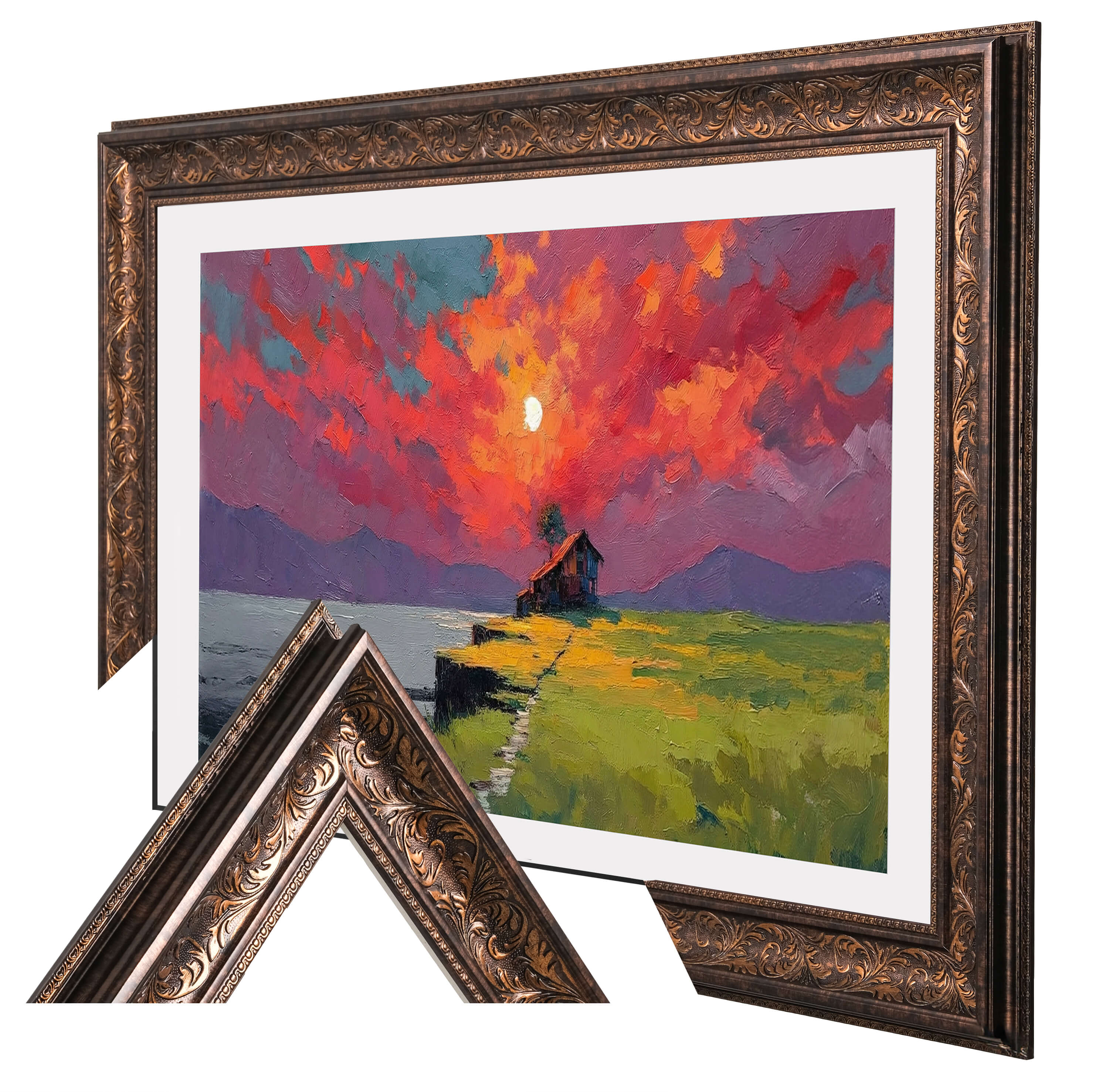 Vintage Dark Walnut TV Frame – Carved Decorative Bezel for Wall Mounted Flat Screens – Universal Fit for All TVs