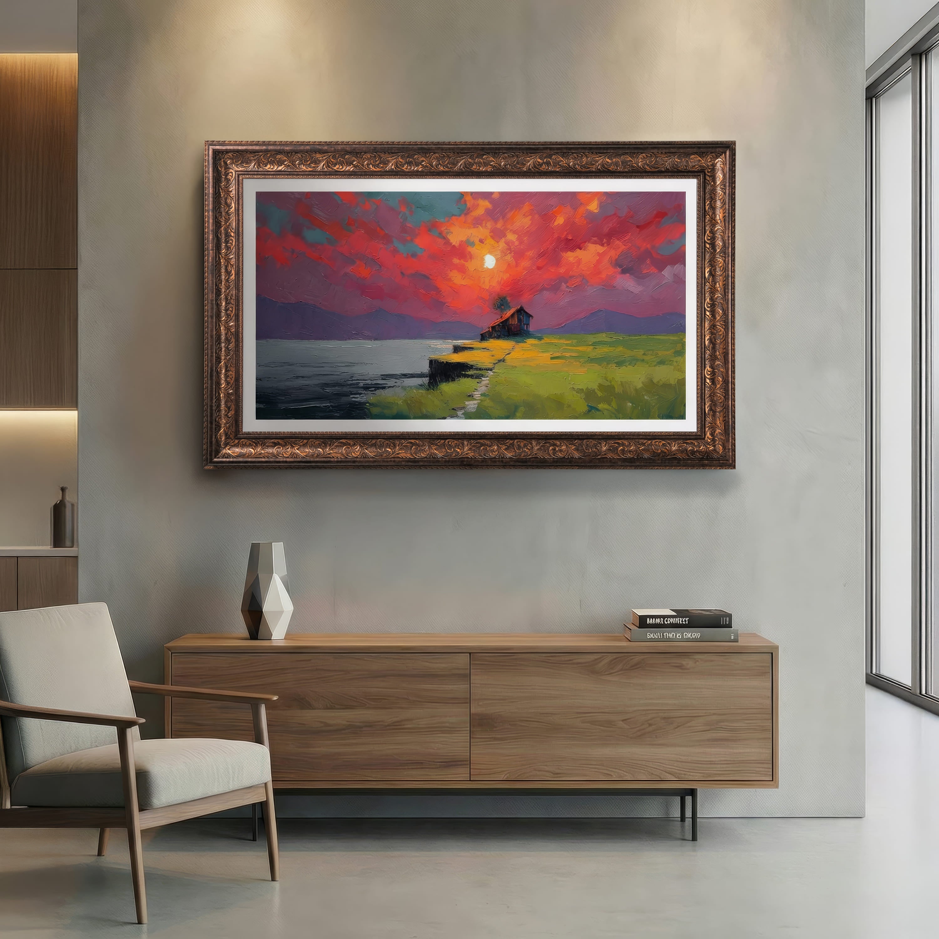 Vintage Dark Walnut TV Frame – Carved Decorative Bezel for Wall Mounted Flat Screens – Universal Fit for All TVs